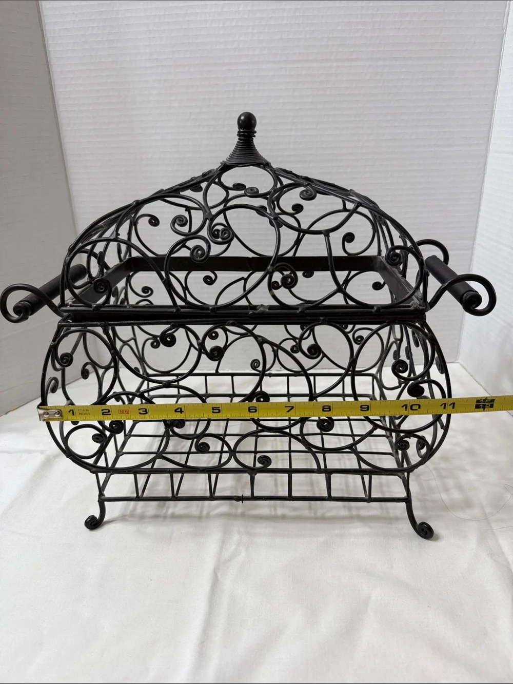 Vintage Wrought Iron Style Scrollwork Decorative Centerpiece Basket with Lid